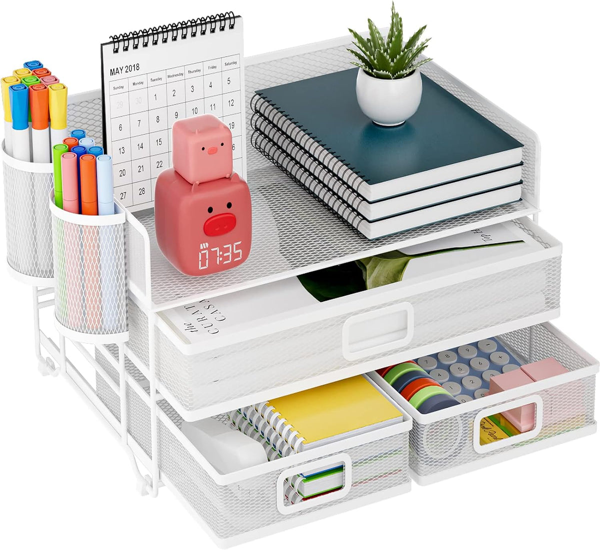 Marbrasse 3 Tier Mesh Desk Organizer with Drawer, Multi-Functional Desk Organ...