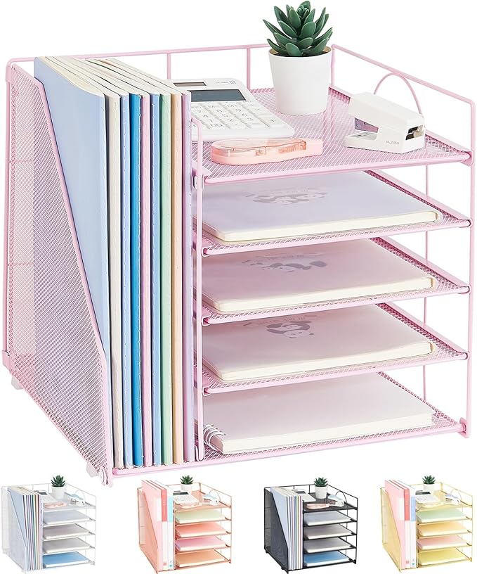 LEKETREE Desk Organizers and Accessories, 5-Tier Paper Letter Tray Organizer by RefinedOfficeEasyManagemen