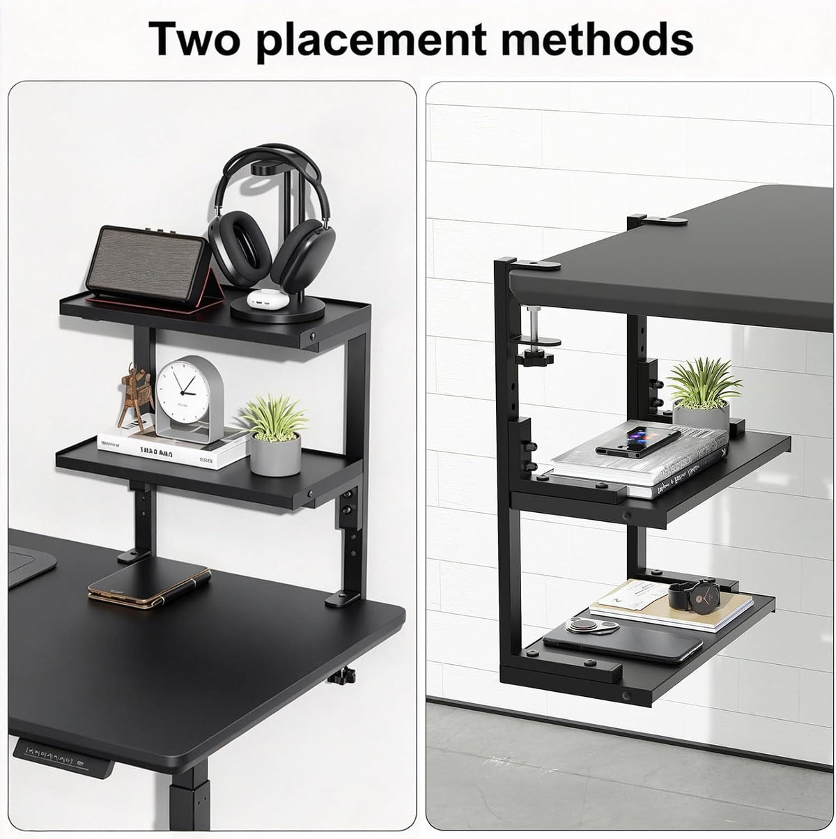 spacrea 2 tier clamp on desk shelf, side view