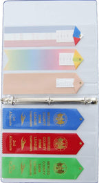 10 Swimming Large Ribbon Award Binder Pages Organizer Holder Storage – USA | Ribbons up to 2.5”x11” Thick Robust Crystal Clear Display Original USA Inventor Track Gymnastics Dog Shows Sport Competition