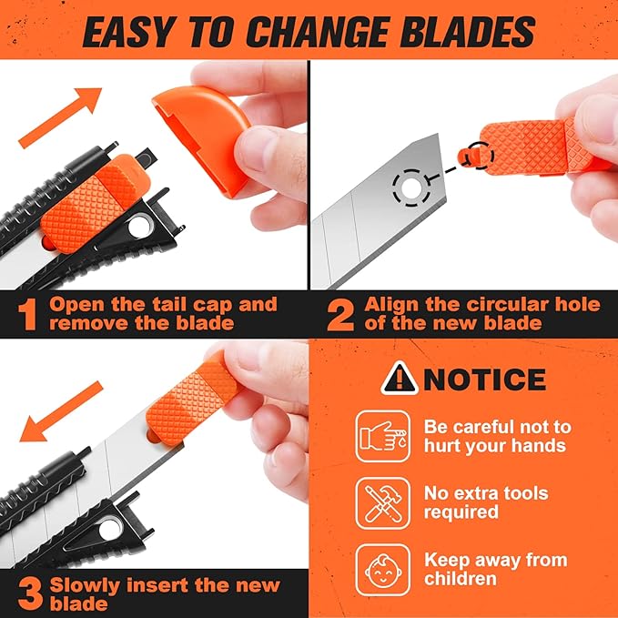 JOYUMY 3 Pack Utility Knife Box Cutter Retractable, Compact Box Knife - Image 6
