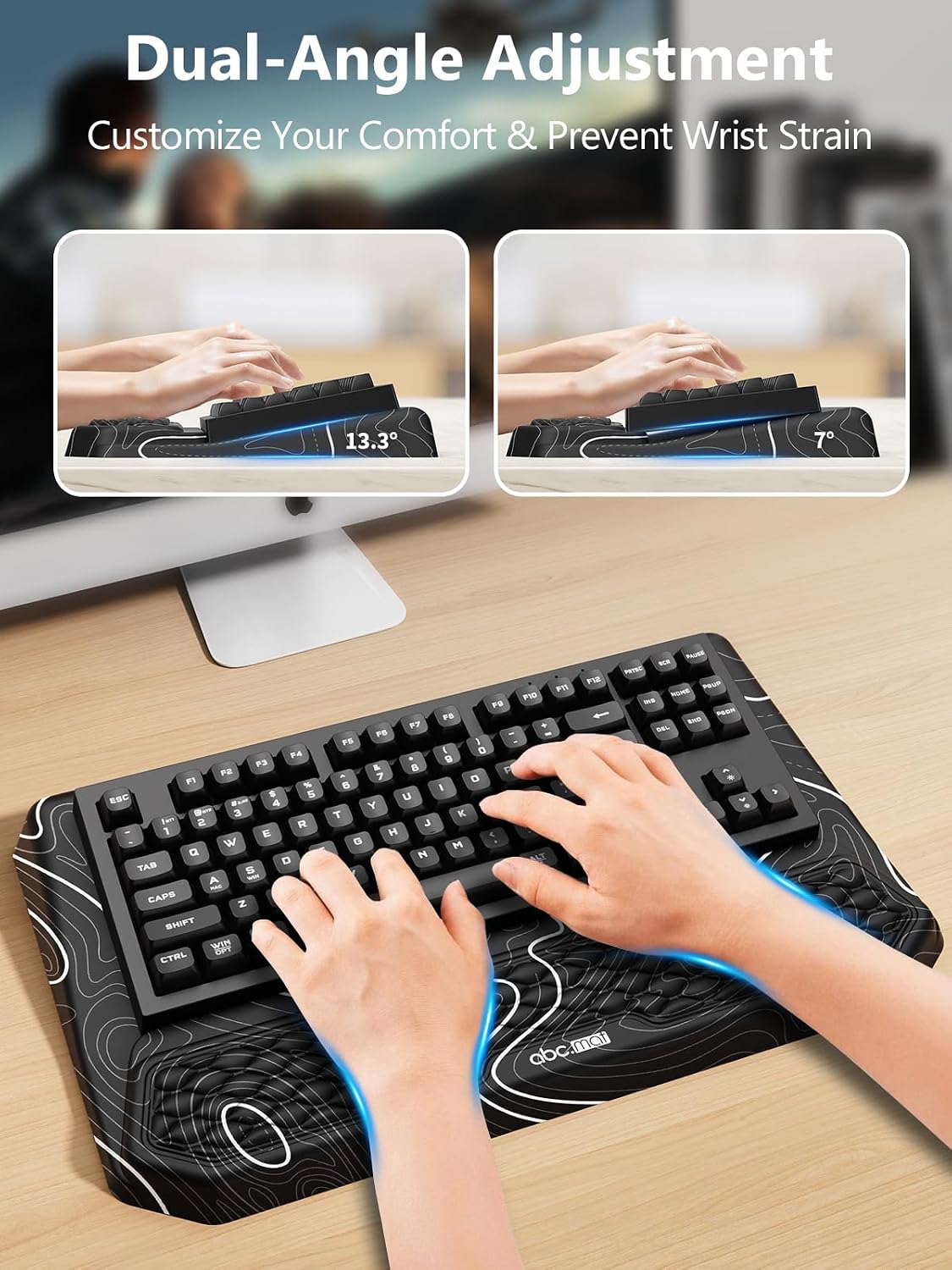 2-in-1 Ergonomic Keyboard Stand with Wrist Rest, Black Topographic