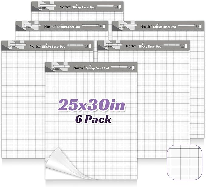 Nortix Sticky Easel Pad, 25x30 Inches Large Self Stick Grid Flip Chart Paper by Nortix