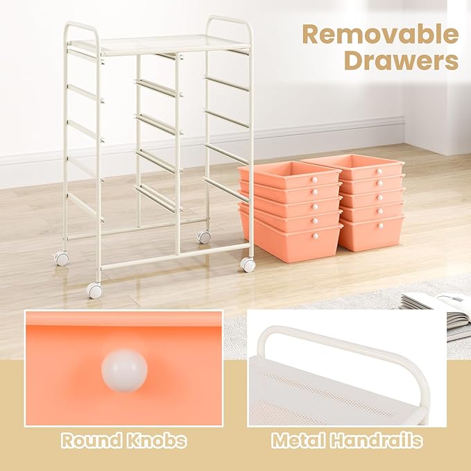 GOFLAME 10-Drawer Rolling Storage Cart, Art Craft Storage Organizer on Wheels - Image 6