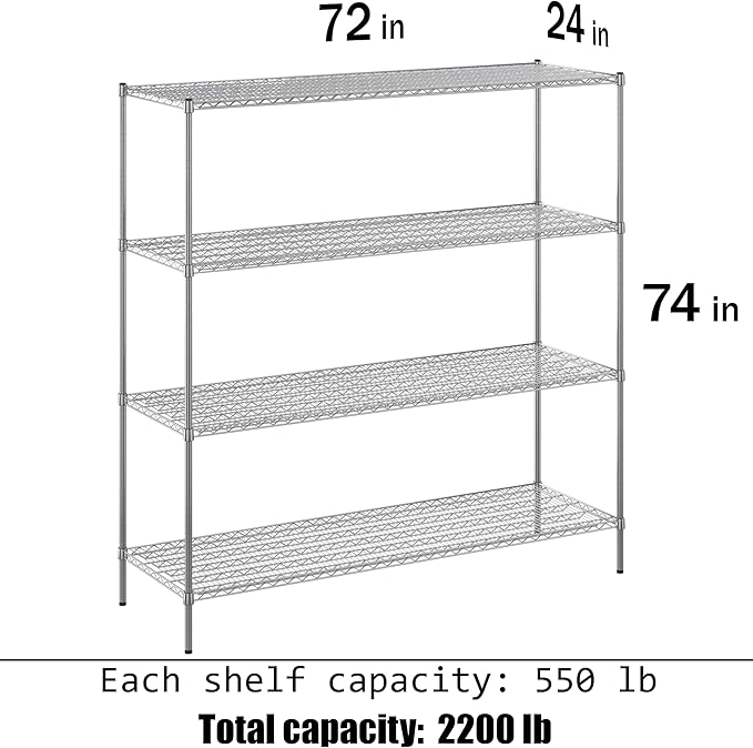 Regal Altair 24" Deep x 72" Wide x 74" Height Wire Shelving Kit | 4-Tier | NSF - Image 3