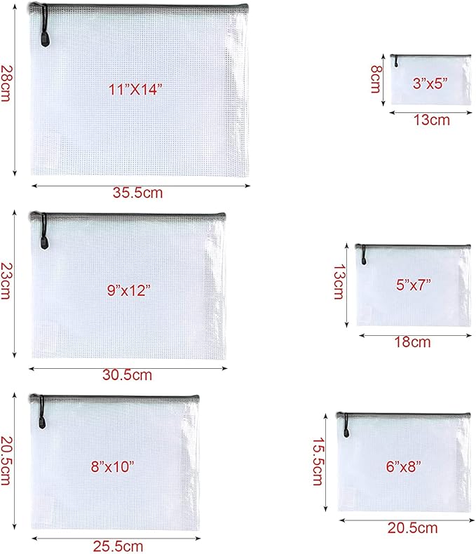 Oaimyy-18 Pcs, Plastic Mesh Zipper Pouch Document Folders Bag Zipper Zip File - Image 2