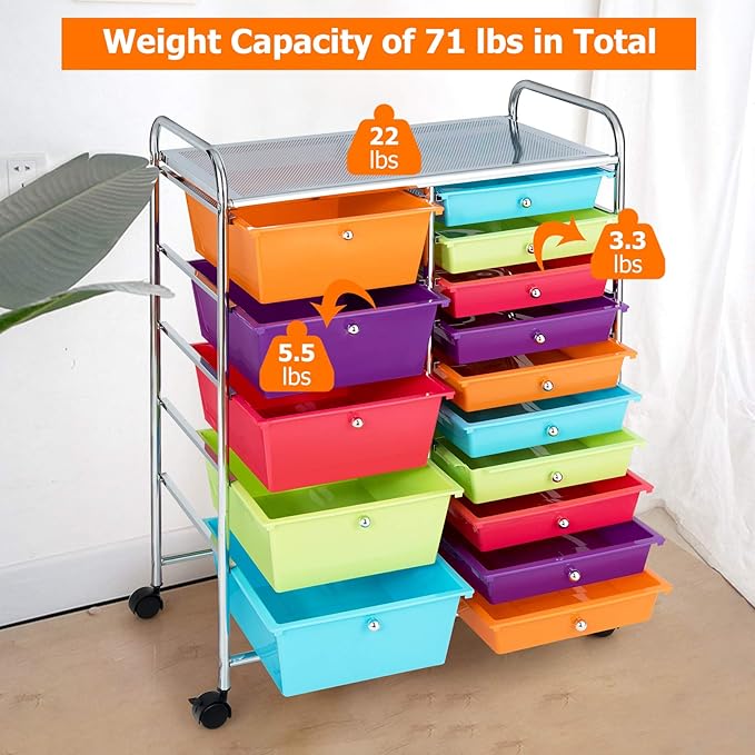 HAPPYGRILL 15-Drawer Rolling Cart, Storage Carts - Image 5