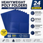 Better Office Products Heavyweight Plastic 2 Pocket Portfolio Folder, Letter Size Poly Folders 24 Pack (Blue)