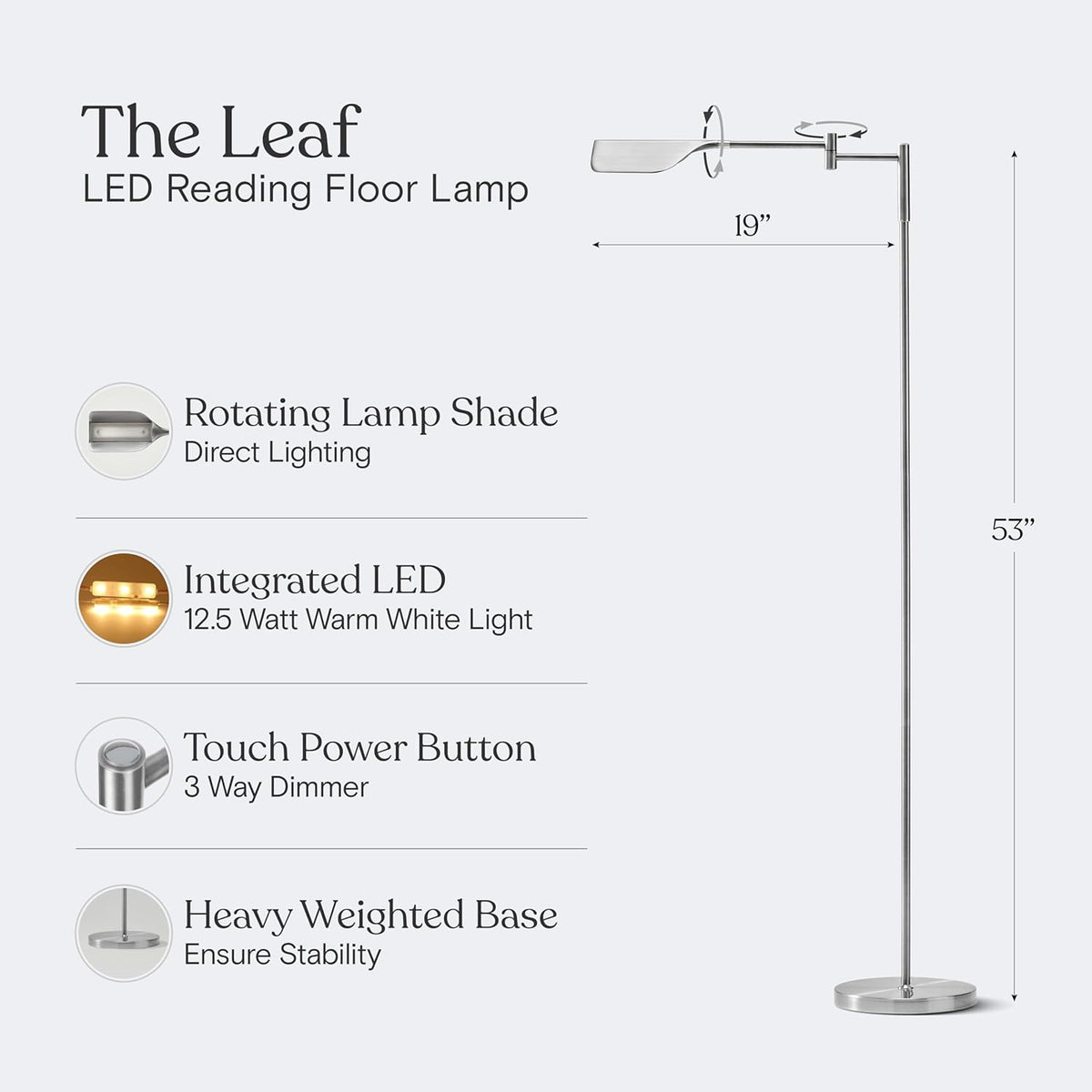 Brightech Leaf Pharmacy LED Reading Lamp, Dimmable Floor Lamp with Easy Adjus...