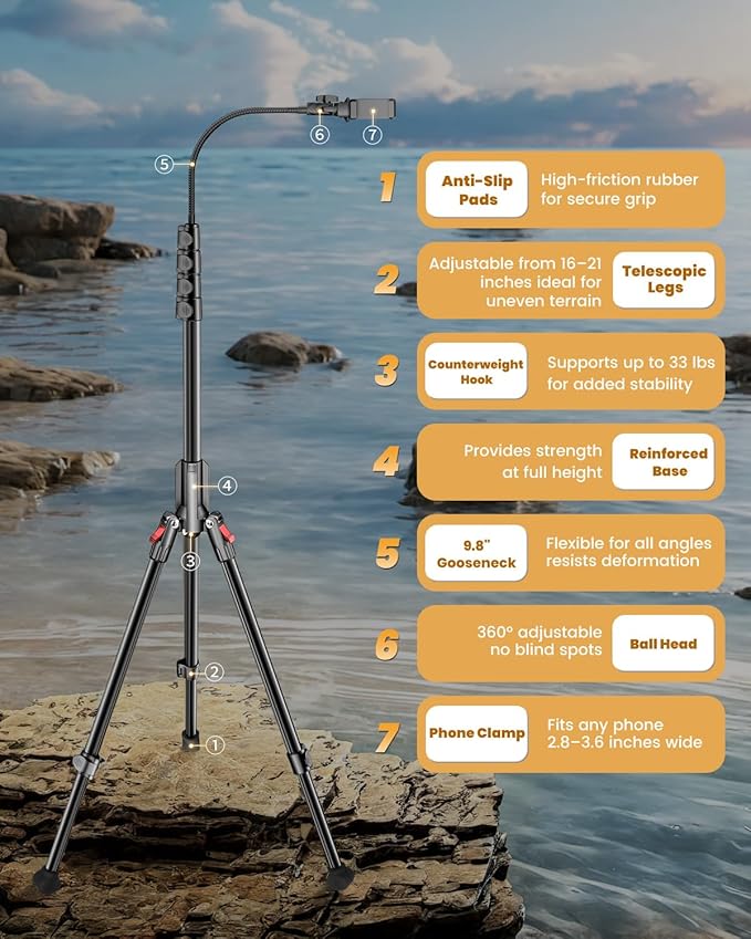 CAMBOFOTO 84" Phone Tripod, Tall Tripod Stand - Image 6
