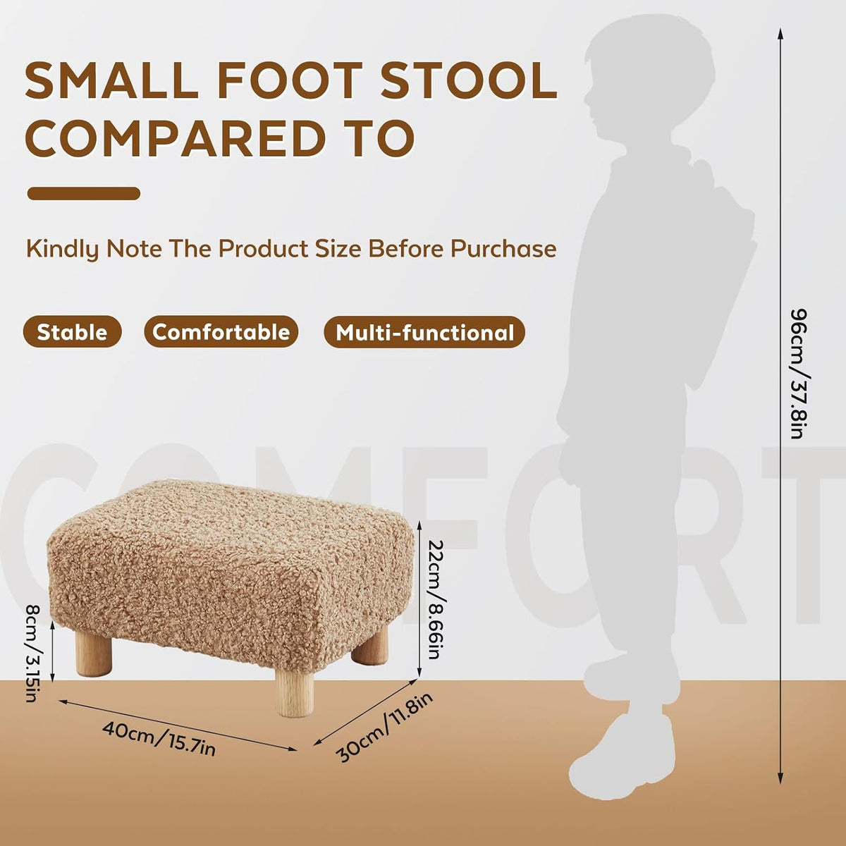 Small Foot Stool Ottoman, Sherpa Footstool Ottoman Foot Rest for Couch, Recta...