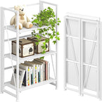4NM No Assembly Folding Bookshelf Storage Shelves 3 Tiers Vintage Bookcase by 4NM