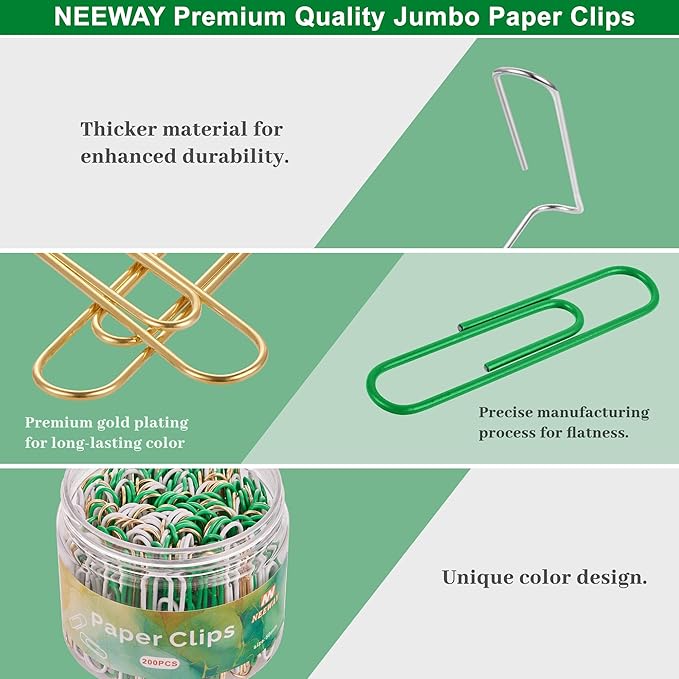 NEEWAY 200pcs Large Green Paper Clips, 2 Inch Jumbo Paper Clip, Ceative Colored - Image 3