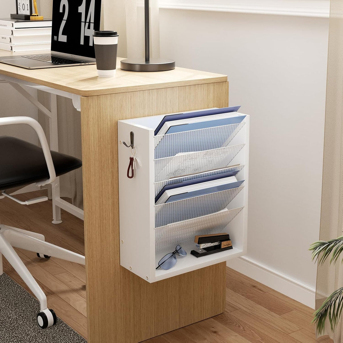 Mail Organizer Wall Mounted, 6-Slot Hanging File Organizer with Key Holder