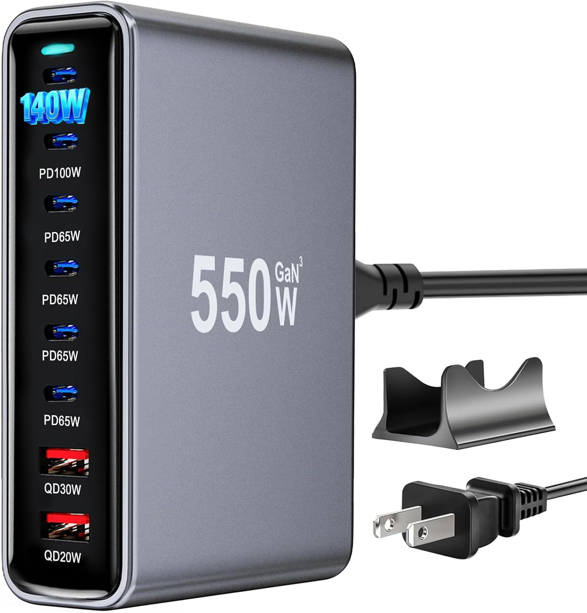 550W USB C Fast Charger Block, PD3.1 140W 8 Port USB Charging Station, GaN Ⅲ