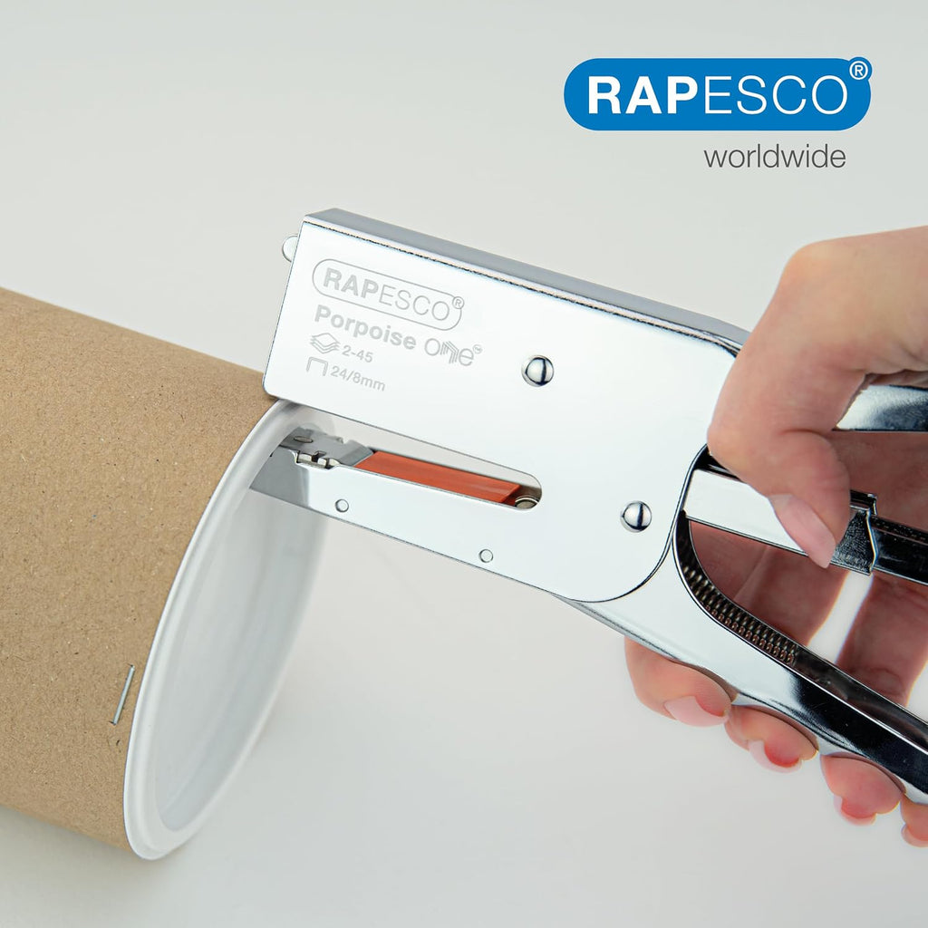 Rapesco 1626 Porpoise ONE Bypass Stapling Plier, 45 Sheet Capacity, Chrome | Bypass Stapling System, All-Metal Construction, Includes 1000 High Capacity 5/16" Staples, Storage Bag, 2-45 Sheet Range