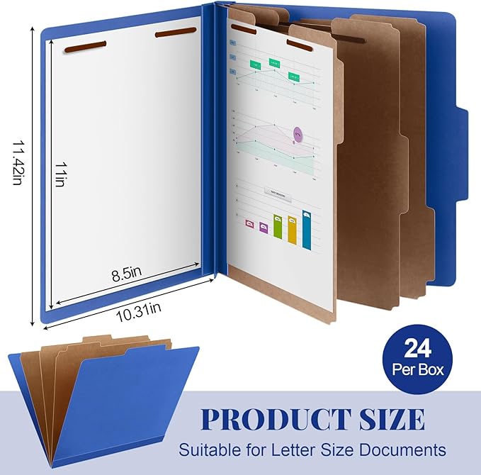 Skyygemm 24 Pcs Classification Folders Letter Size, 3 Divider Pressboard File - Image 2