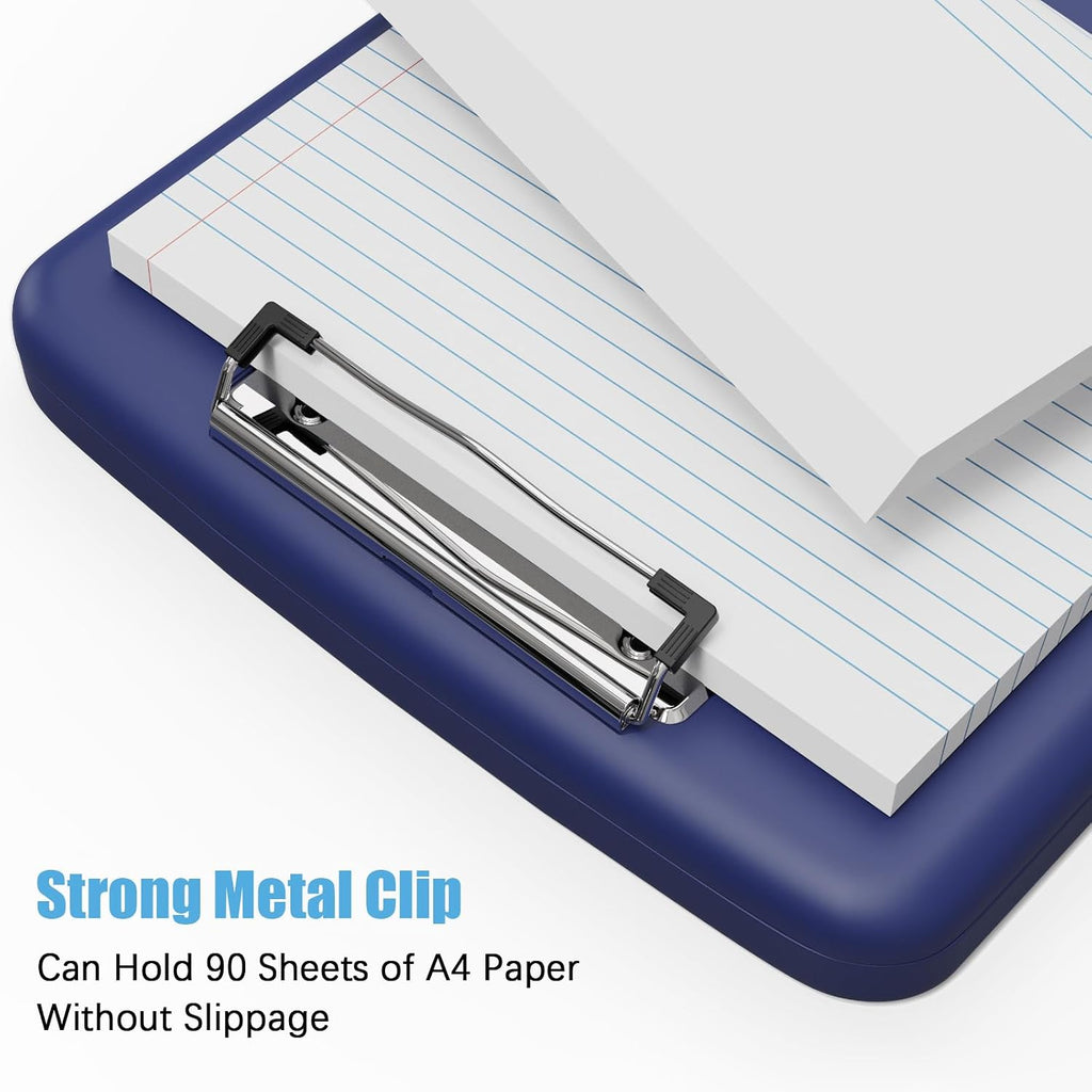 Hongri Clipboard with Storage with Pencil Case, 8.5 x 11 Storage Clip Board | High Capacity Organization Box for A4 Letter Legal Paper, Heavy Duty Folio & Side-Opening for Nurses, Teachers, Navy Blue