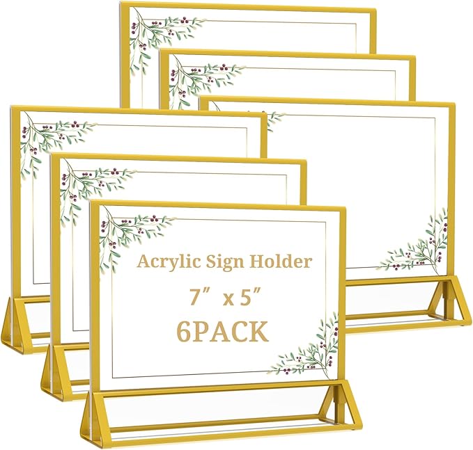 PPH-Sisy Clear Acrylic Sign Holder 7x 5 Horizontal Double Sided Gold Frame by PPH-SisyPurchaseNow