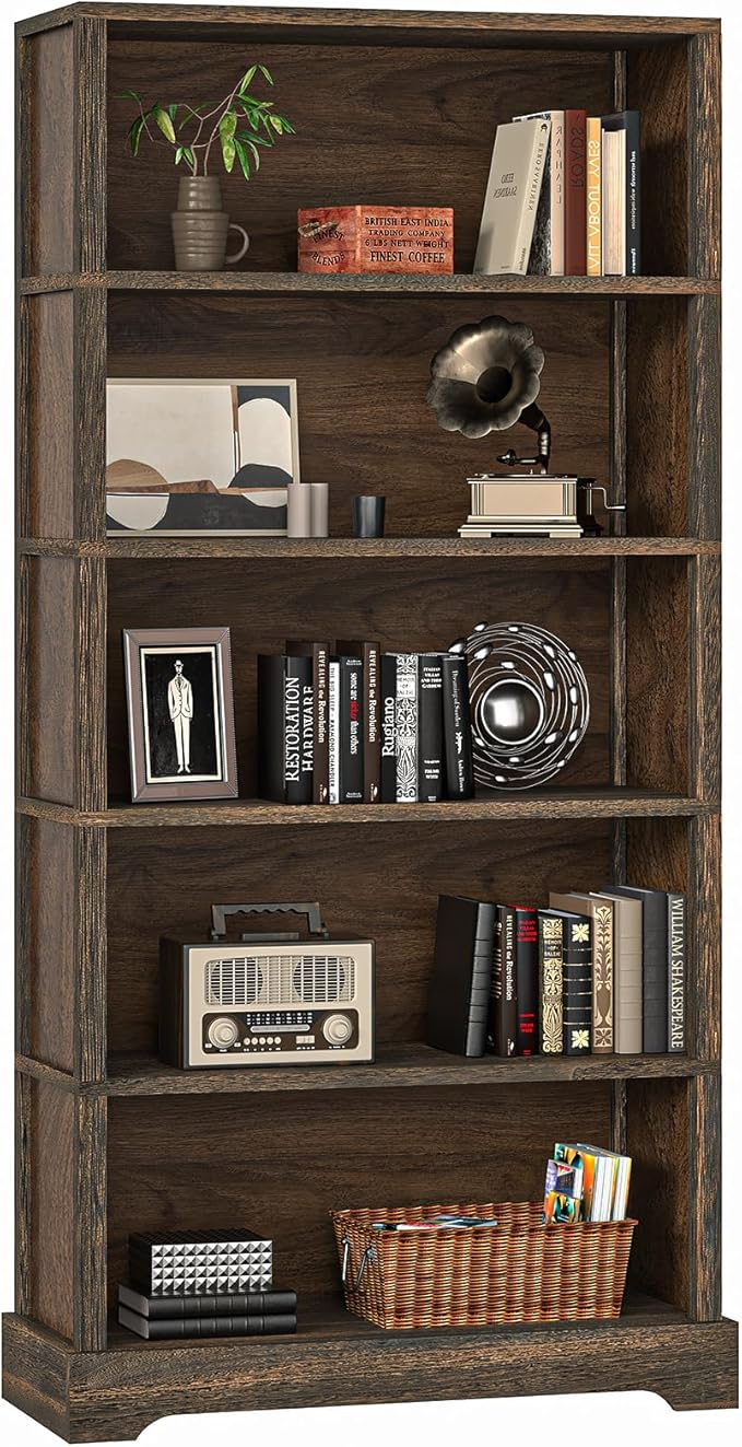 TVU 5-Tier Solid Wood Book Shelf, Floor Standing Bookcase, Farmhouse Style Book by CreateaBetterLife