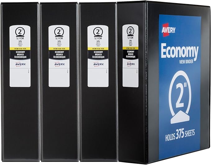 Avery Economy View 3 Ring Binders, 4 Black Binders by Avery