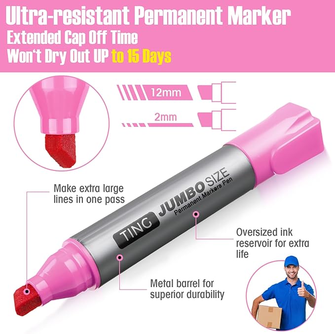 Fuutreo 10 Pack Jumbo Permanent Markers Bulk Large Chisel Tip Permanent Markers - Image 4