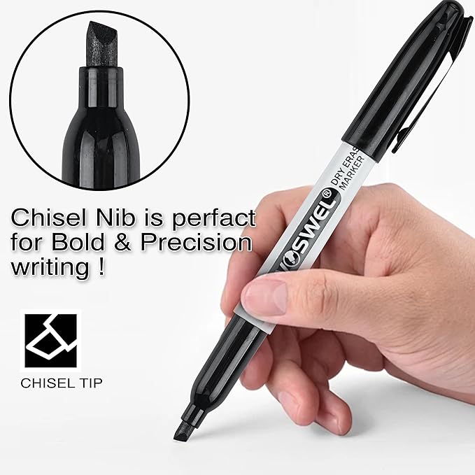WOSWEL Dry Erase Markers Bulk, 144 Pack Black Chisel Tip Whiteboard Markers - Image 2