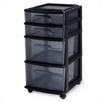 HOMZ Drawer Tower, 4-Tier Clear Plastic Storage Organizer Cart, and Classroom