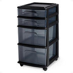 HOMZ Drawer Tower, 4-Tier Clear Plastic Storage Organizer Cart, and Classroom by Homz