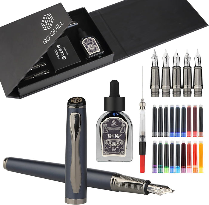 Calligraphy Fountain Pen Set - Includes 5 Nibs, Ink Bottle, Ink Refill Converter and 18 Cartridges, Fancy Pen for Women Men Gift - MU-25