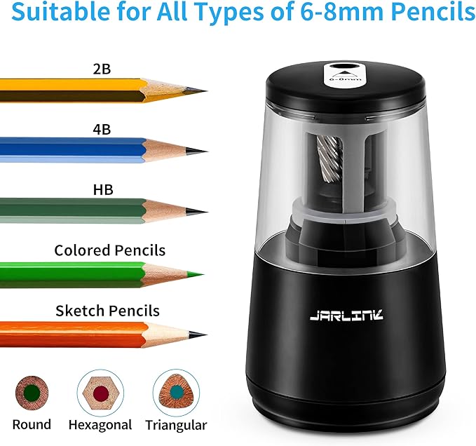 JARLINK Electric Pencil Sharpener, Heavy-Duty Helical Blade to Fast Sharpen - Image 4