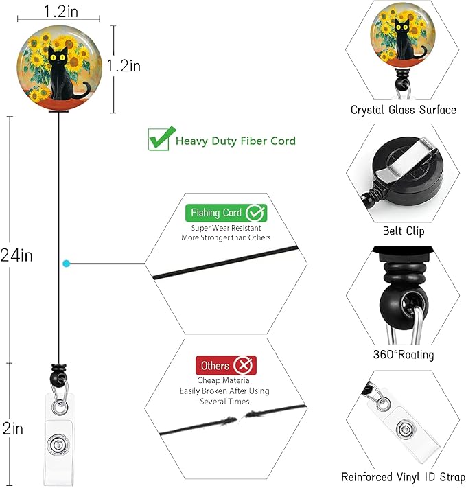 Black Cat Lanyards for ID Badges, Badge Holder - Image 6