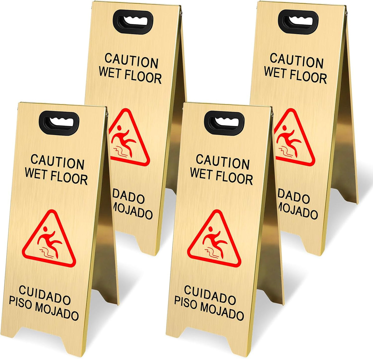 Kerty 4 Pack Stainless Steel Wet Floor Sign, 24 Inch Caution Wet Floor Sign