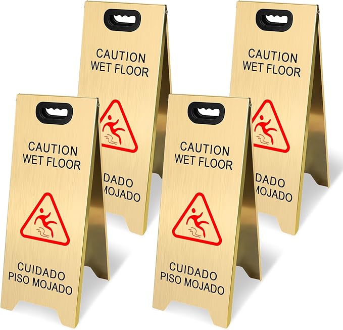 Kerty 4 Pack Stainless Steel Wet Floor Sign, 24 Inch Caution Wet Floor Sign by KERTY