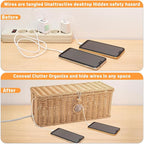 IHKFILAN 2 Pcs Handmade Cable Management Boxes Rattan Cable Organizer Large & - Image 6