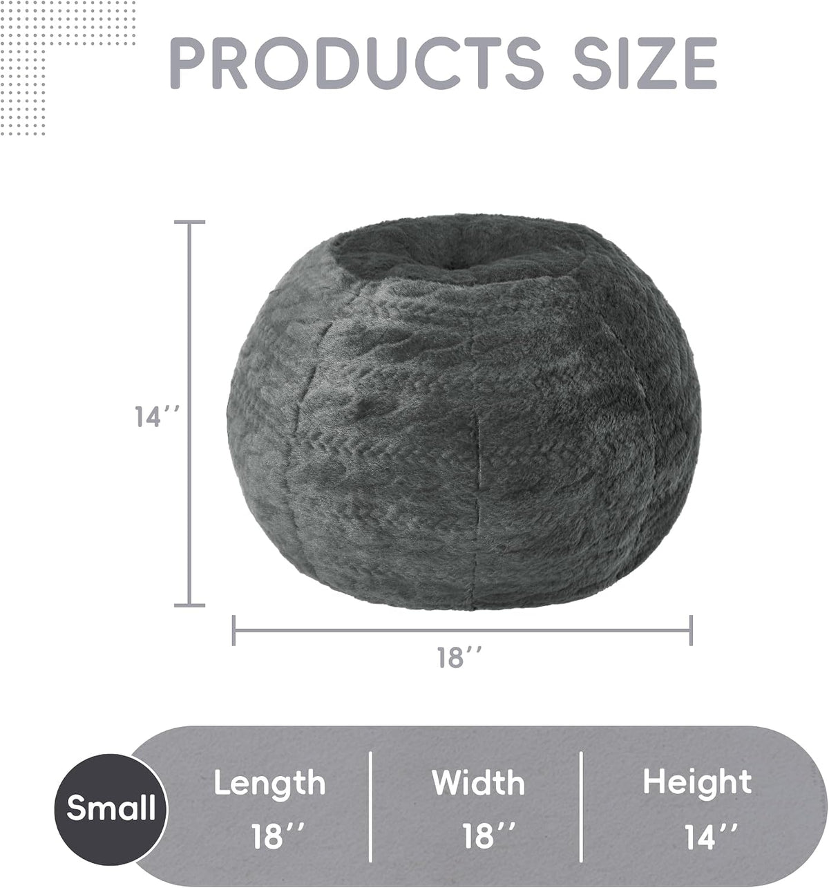 Hobestluk Stuffed Pouf Ottoman Footrest,Round Footstool,Handle,Small,Grey