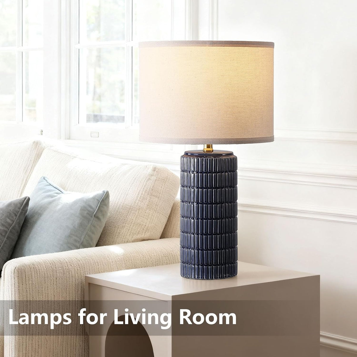 Modern Ceramic Table Lamp Set of 2, Bedside Lamp for Bedroom Decor, Nightstan...