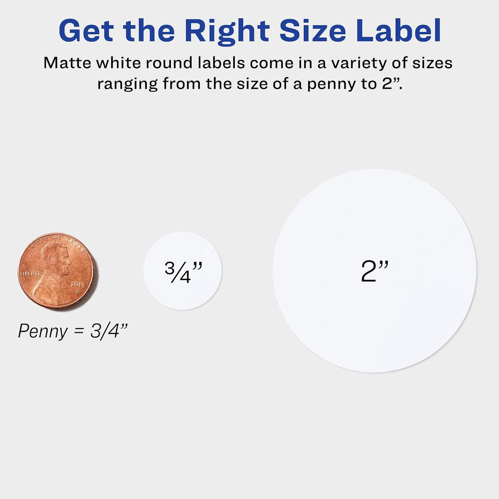 Avery® Printable Round Labels, Sure Feed® Technology, 2" Diameter, Matte White, Laser & Inkjet Compatible, 300 Blank Labels Total, Great for Branding, Packaging, Events, and More (22877)