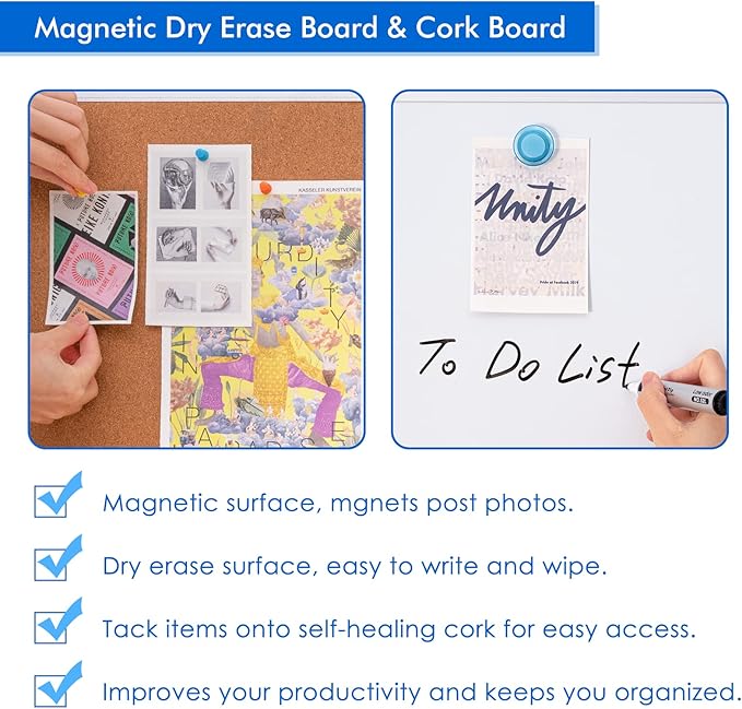 Magnetic White Board and Cork Board Combo, 24 X 18 inches Whiteboard Bulletin - Image 3