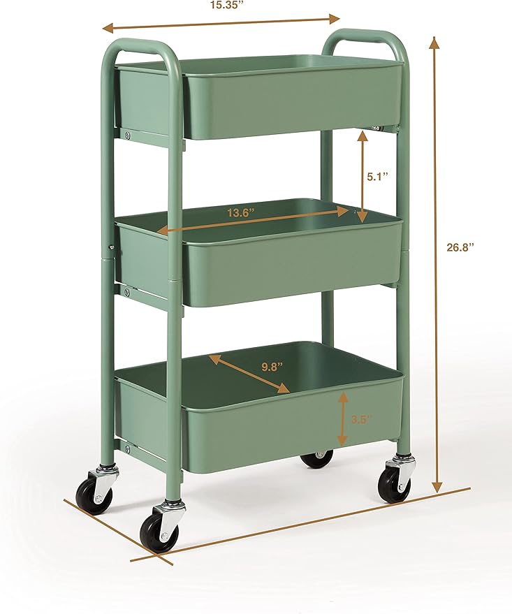 SunnyPoint 3-Tier Delicate Compact Rolling Metal Storage Organizer - Image 6