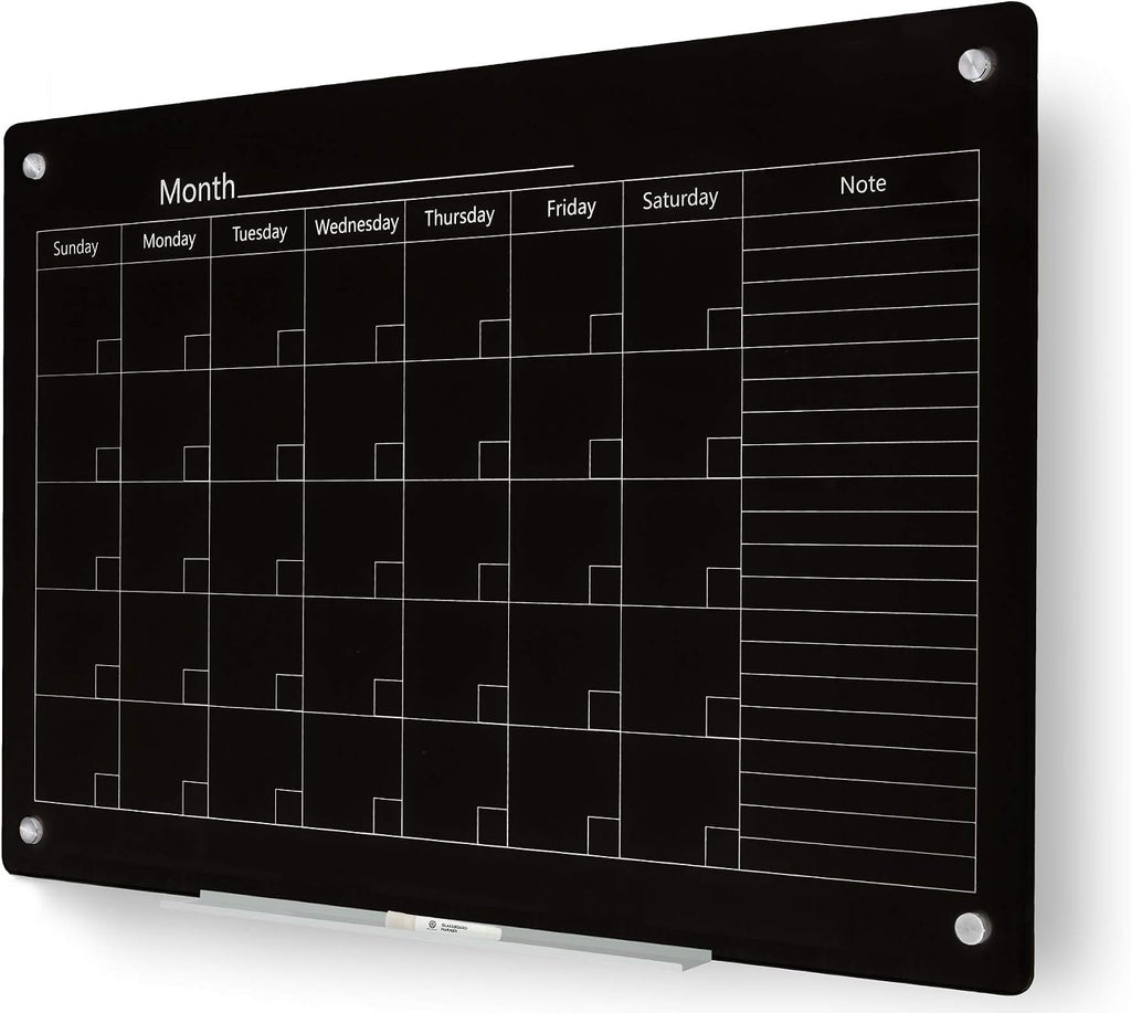 J&J worldwide Magnetic Whiteboard Calendar, 47 x 35 Black Glass Wall Calendar