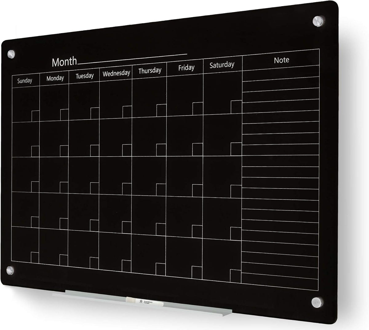 J&J worldwide Magnetic Whiteboard Calendar, 47 x 35 Black Glass Wall Calendar