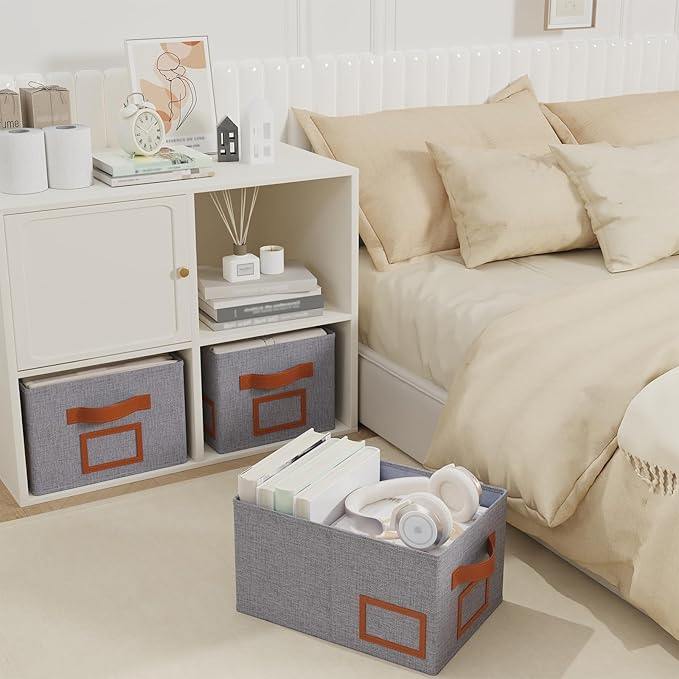 OUTBROS Foldable Storage Box for Shelves, 15 x 10.2 x 7.9 inch Fabric Baskets - Image 2
