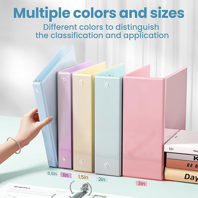 SUNEE 3 Ring Binder 1 Inch 1 Pack, Pastel Blue - Image 5