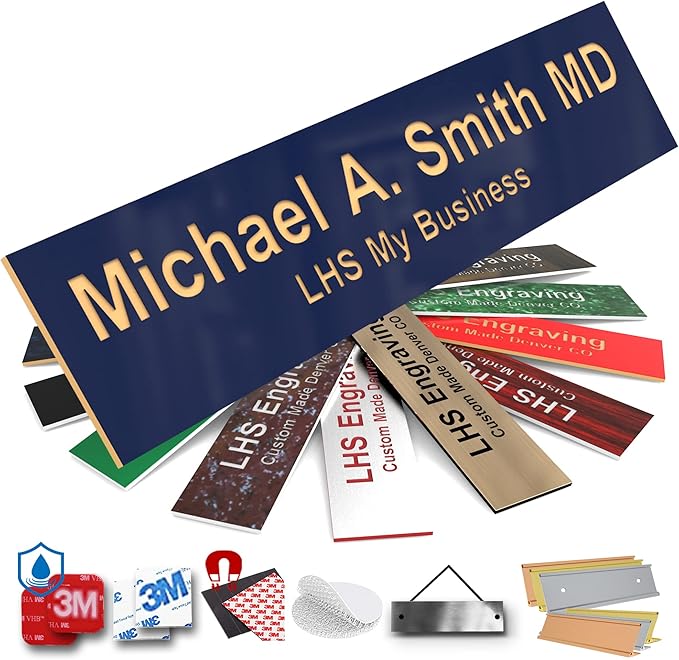 Engraved Custom Door Plate Navy Blue Plastic Office Door Sign by LHS+My+Business