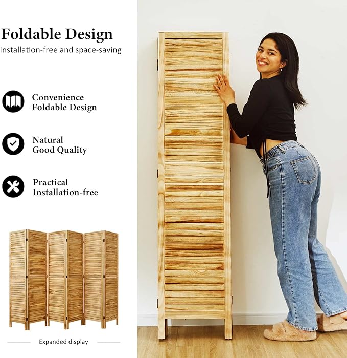 Room Dividers and Folding Privacy Screens, Wood Louvered Separators Divider Wall - Image 3