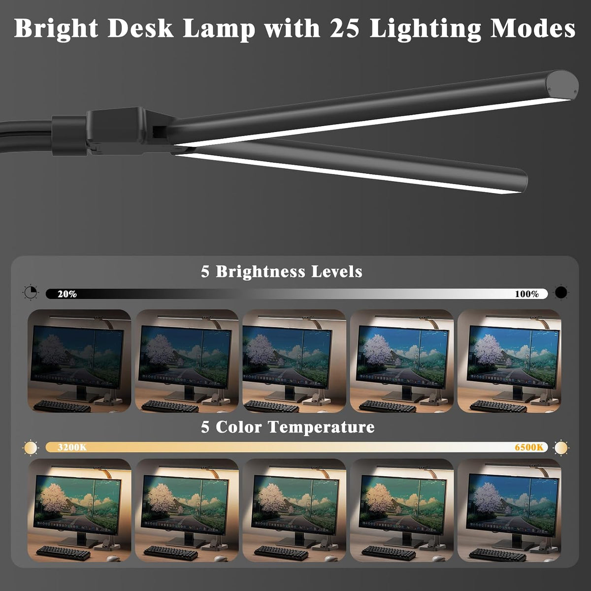 gaefury led desk lamp for home office, 24w shown in use
