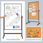 Double-Sided Corkboard Whiteboard, 32 x 48 Inches Dry Erase Board on Wheels - Image 2