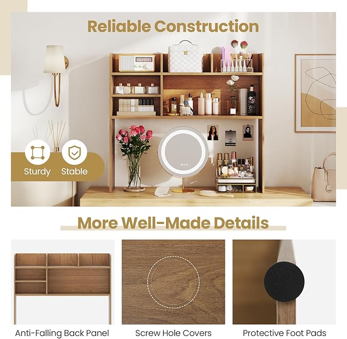 Tangkula Desktop Bookshelf for Computer Up to 32”, 37” Countertop Storage Hutch - Image 9