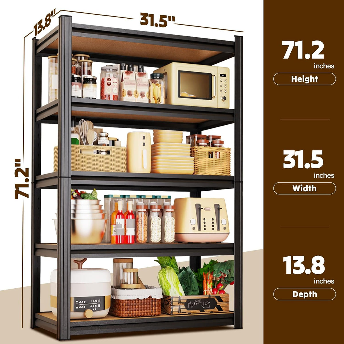 storage shelves 5 tier garage shelving adjustable shelf, close-up detail